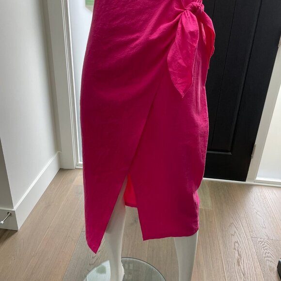 Apricot Slvless Round Nk Tie Waist Cotton Midi Dress Tulip Bottom Hot Pink 6 NWT - Picture 5 of 14